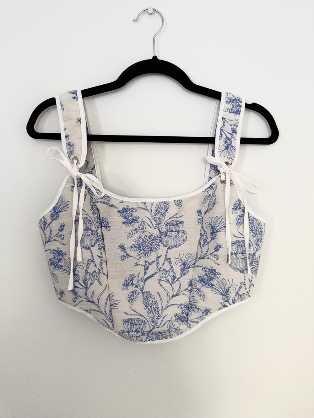 Blue Toile Floral Corset Top Bustier Cottagecore Coquette Blue White Size Large